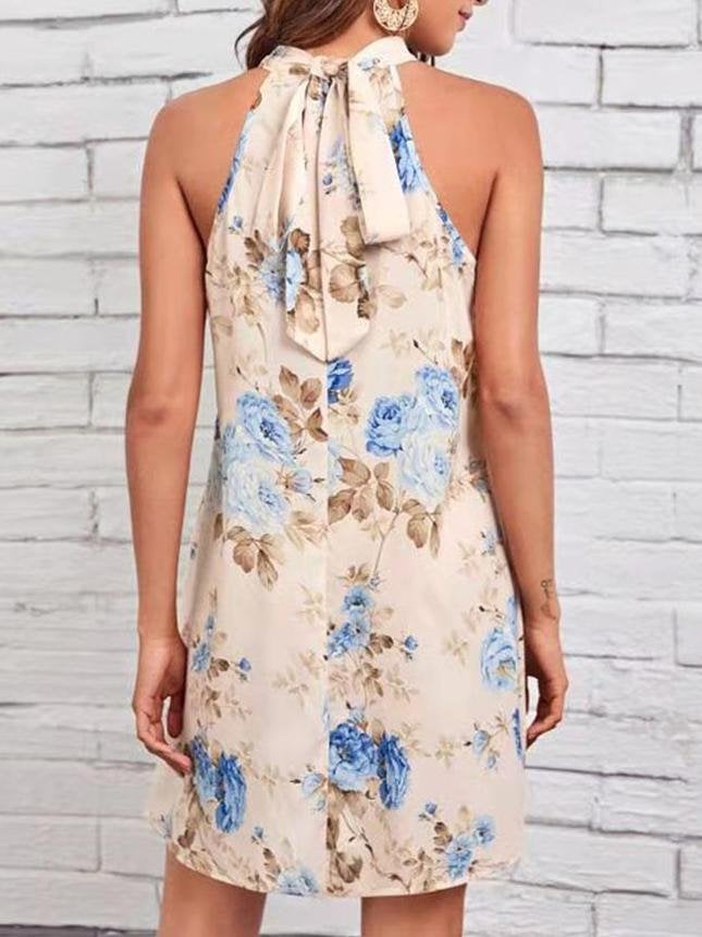 Printed Halter Sleeveless Dress - Mini Dresses - INS | Online Fashion Free Shipping Clothing, Dresses, Tops, Shoes - 19/06/2021 - 20-30 - color-beige