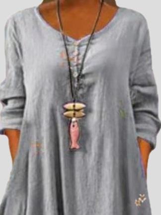 Printed Long-sleeved Irregular Hem Dress - Maxi Dresses - INS | Online Fashion Free Shipping Clothing, Dresses, Tops, Shoes - 16/06/2021 - 30-40 - color-gray