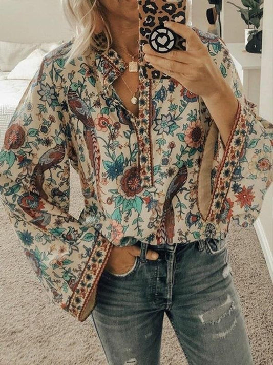 Printed Loose Button Long Sleeve Blouse - Blouses - INS | Online Fashion Free Shipping Clothing, Dresses, Tops, Shoes - 24/05/2021 - BLO210524288 - Category_Blouses
