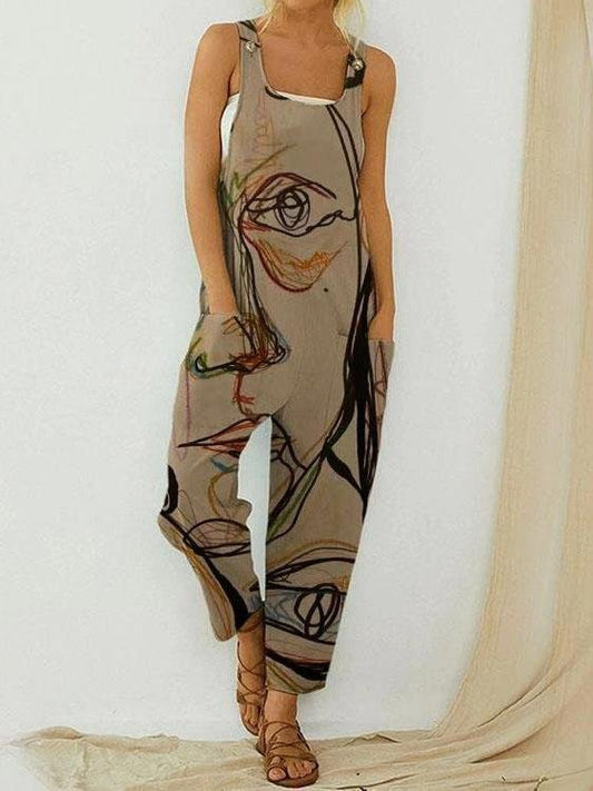 Printed Loose Sleeveless Jumpsuit - Jumpsuit & Rompers - INS | Online Fashion Free Shipping Clothing, Dresses, Tops, Shoes - 13/07/2021 - 20-30 - Bottoms
