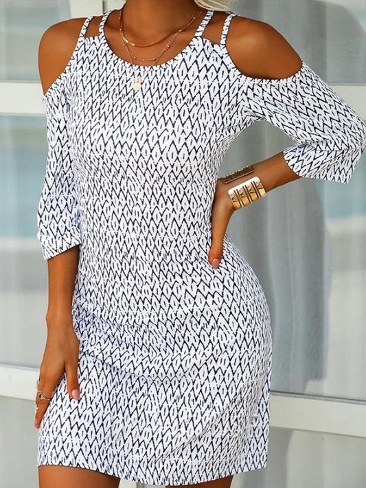 Printed Mid-Sleeve Off The Shoulder Dress - Mini Dresses - INS | Online Fashion Free Shipping Clothing, Dresses, Tops, Shoes - 01/07/2021 - 20-30 - Category_Mini Dresses