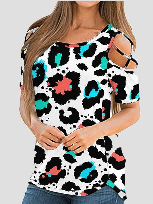 Printed Off The Shoulder Short Sleeve T-shirt - T-Shirts - INS | Online Fashion Free Shipping Clothing, Dresses, Tops, Shoes - 09/06/2021 - Category_T-Shirts - Color_Multicolor