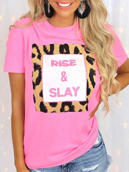 Printed Round Neck Casual T-shirt - T-shirts - INS | Online Fashion Free Shipping Clothing, Dresses, Tops, Shoes - 18/06/2021 - 20-30 - color-pink