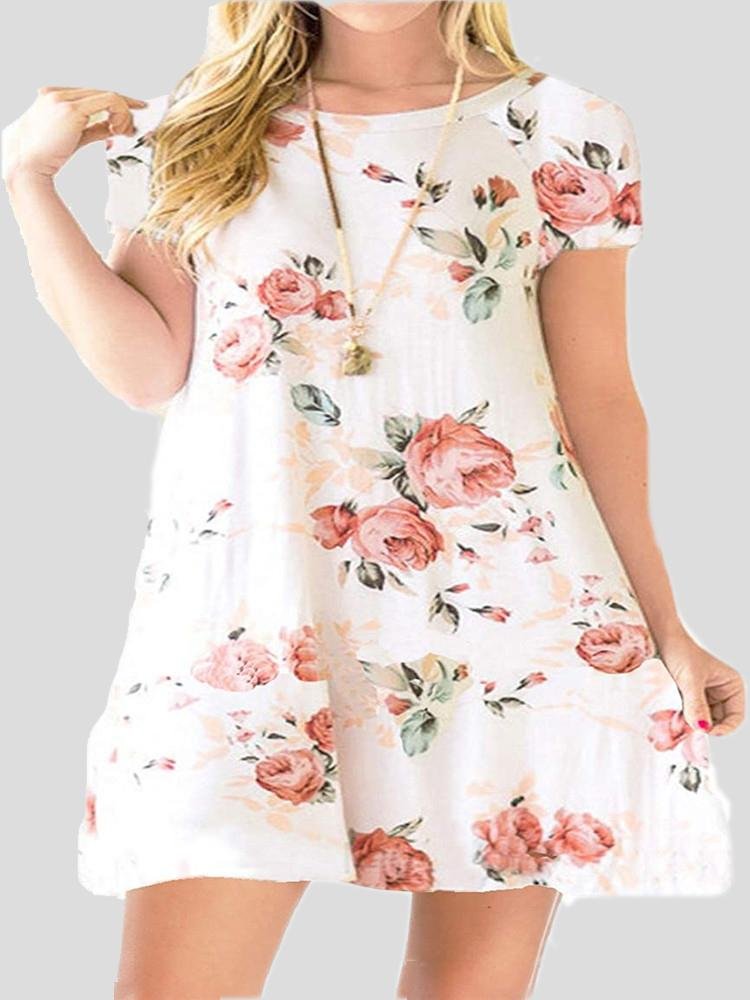 Printed Round Neck Short Sleeve Dress - Mini Dresses - INS | Online Fashion Free Shipping Clothing, Dresses, Tops, Shoes - 10-20 - 13/07/2021 - color-black