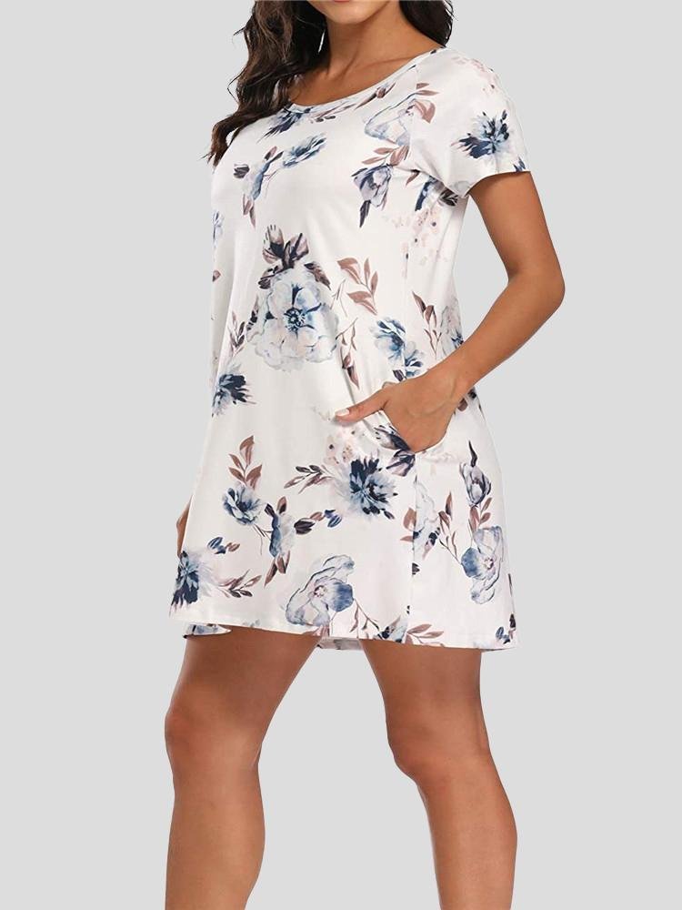Printed Round Neck Short Sleeve Dress - Mini Dresses - INS | Online Fashion Free Shipping Clothing, Dresses, Tops, Shoes - 10-20 - 13/07/2021 - color-black