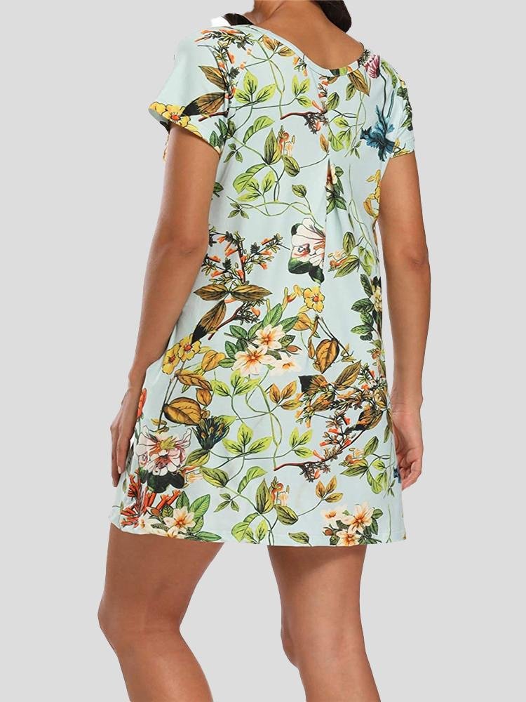 Printed Round Neck Short Sleeve Dress - Mini Dresses - INS | Online Fashion Free Shipping Clothing, Dresses, Tops, Shoes - 10-20 - 13/07/2021 - color-black