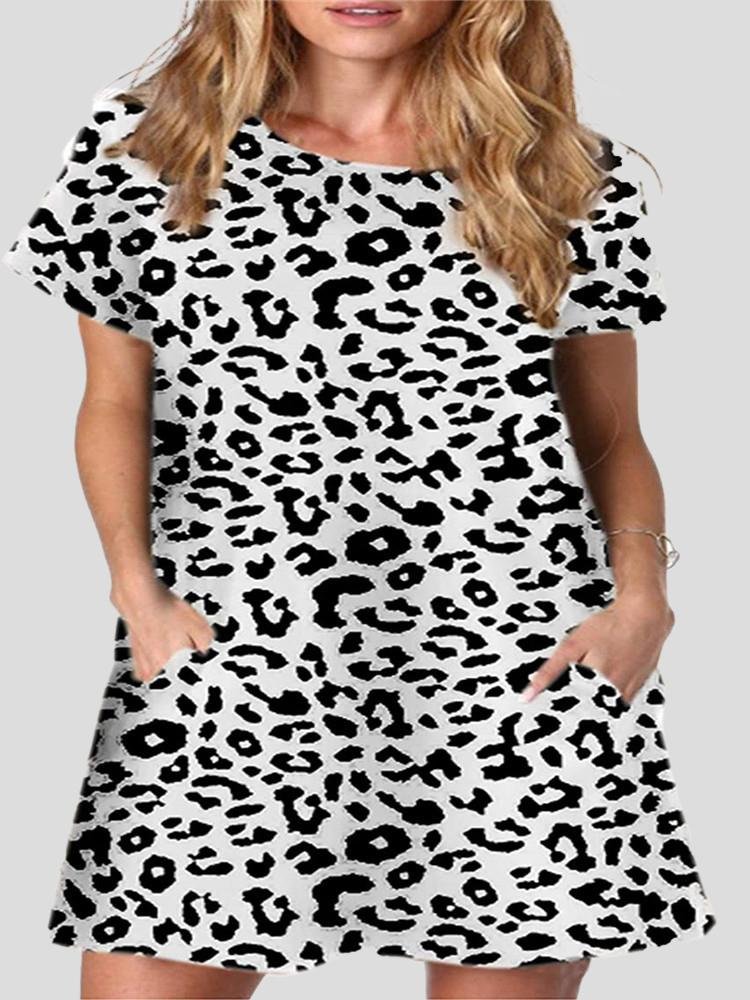 Printed Round Neck Short Sleeve Dress - Mini Dresses - INS | Online Fashion Free Shipping Clothing, Dresses, Tops, Shoes - 10-20 - 14/07/2021 - color-green