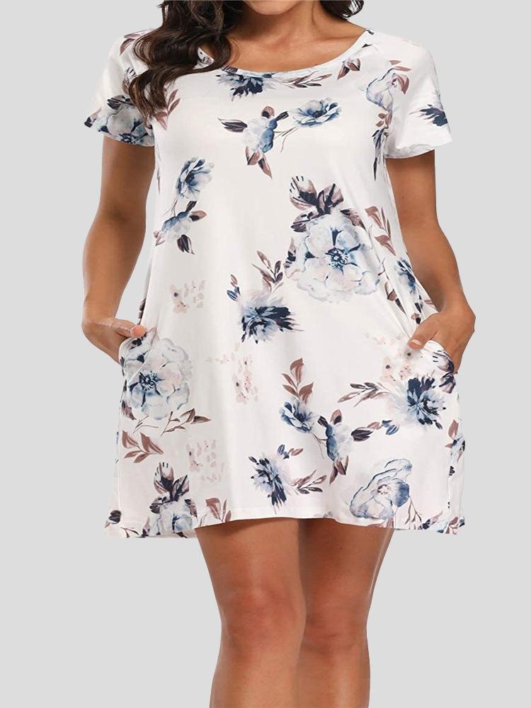 Printed Round Neck Short Sleeve Dress - Mini Dresses - INS | Online Fashion Free Shipping Clothing, Dresses, Tops, Shoes - 10-20 - 13/07/2021 - color-black