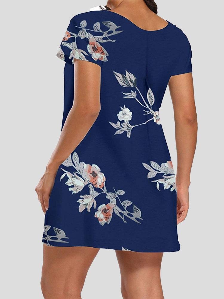Printed Round Neck Short Sleeve Dress - Mini Dresses - INS | Online Fashion Free Shipping Clothing, Dresses, Tops, Shoes - 10-20 - 13/07/2021 - color-black