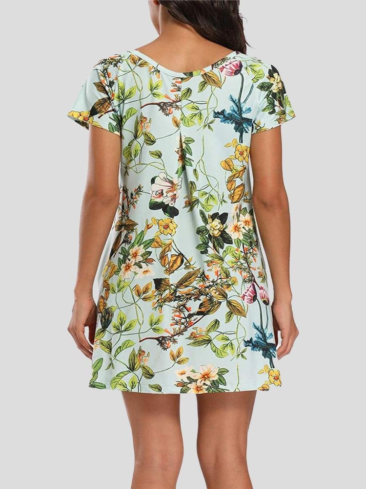 Printed Round Neck Short Sleeve Dress - Mini Dresses - INS | Online Fashion Free Shipping Clothing, Dresses, Tops, Shoes - 10-20 - 13/07/2021 - color-black