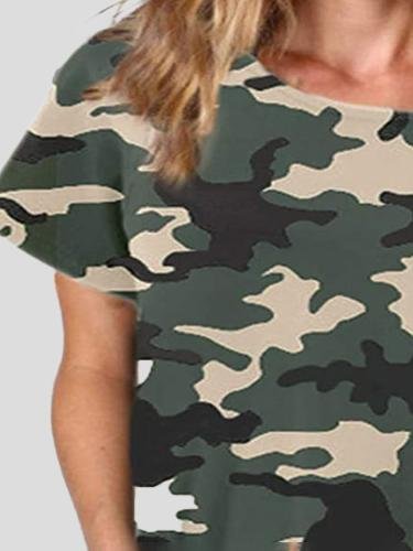 Printed Round Neck Short Sleeve Dress - Mini Dresses - INS | Online Fashion Free Shipping Clothing, Dresses, Tops, Shoes - 10-20 - 14/07/2021 - color-green