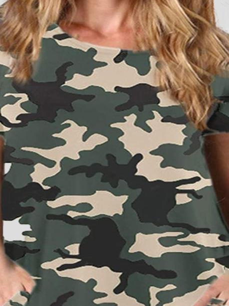 Printed Round Neck Short Sleeve Dress - Mini Dresses - INS | Online Fashion Free Shipping Clothing, Dresses, Tops, Shoes - 10-20 - 14/07/2021 - color-green