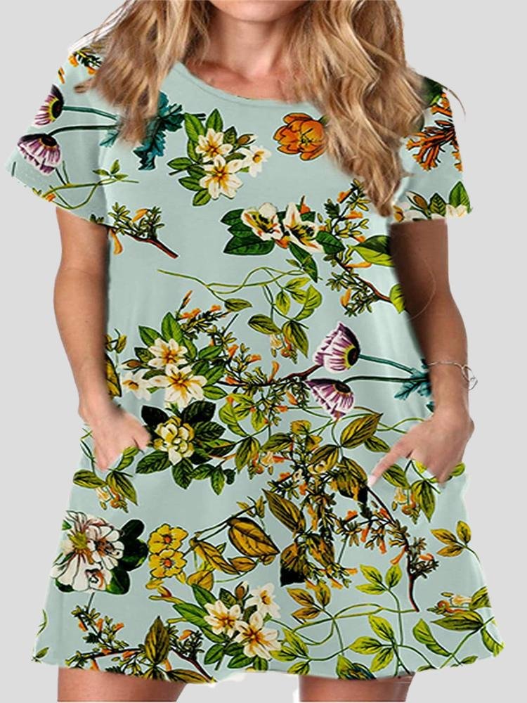 Printed Round Neck Short Sleeve Dress - Mini Dresses - INS | Online Fashion Free Shipping Clothing, Dresses, Tops, Shoes - 10-20 - 13/07/2021 - color-black