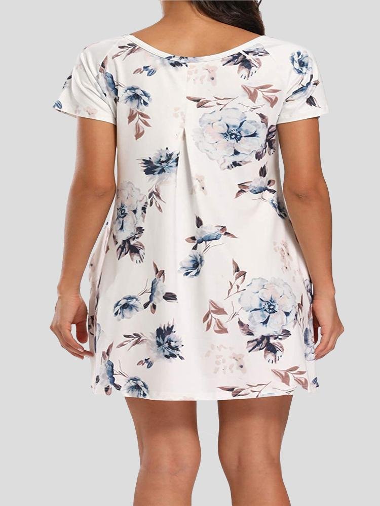 Printed Round Neck Short Sleeve Dress - Mini Dresses - INS | Online Fashion Free Shipping Clothing, Dresses, Tops, Shoes - 10-20 - 13/07/2021 - color-black