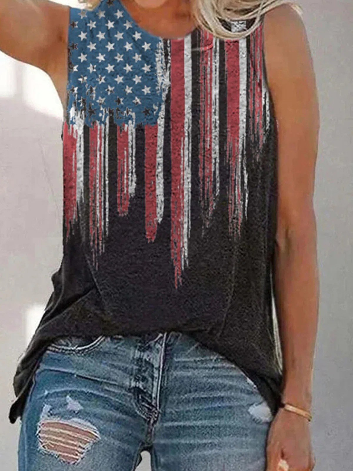 Printed Round Neck Slim Tank Top - Tank Tops - INS | Online Fashion Free Shipping Clothing, Dresses, Tops, Shoes - 05/07/2021 - 10-20 - color-black