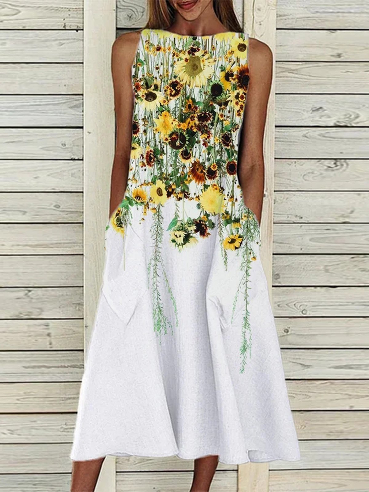 Printed Sleeveless Casual Midi Dress - Midi Dresses - INS | Online Fashion Free Shipping Clothing, Dresses, Tops, Shoes - 09/06/2021 - Category_Midi Dresses - Color_White