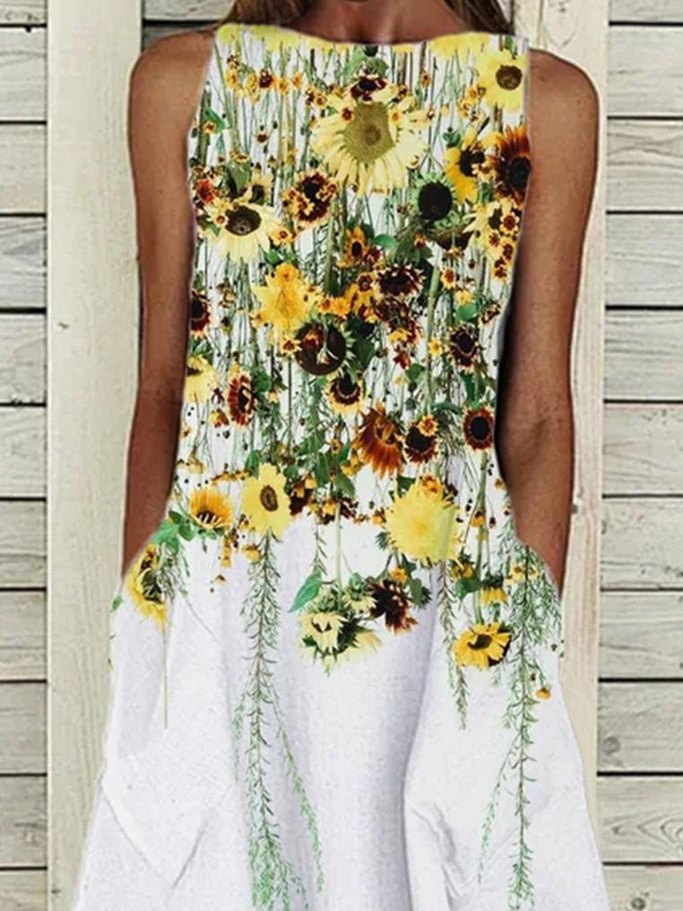 Printed Sleeveless Casual Midi Dress - Midi Dresses - INS | Online Fashion Free Shipping Clothing, Dresses, Tops, Shoes - 09/06/2021 - Category_Midi Dresses - Color_White