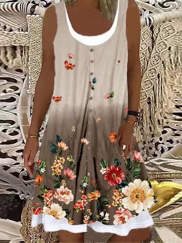 Printed Sleeveless Round Neck Casual Dress - Mini Dresses - INS | Online Fashion Free Shipping Clothing, Dresses, Tops, Shoes - 17/06/2021 - 20-30 - color-gray