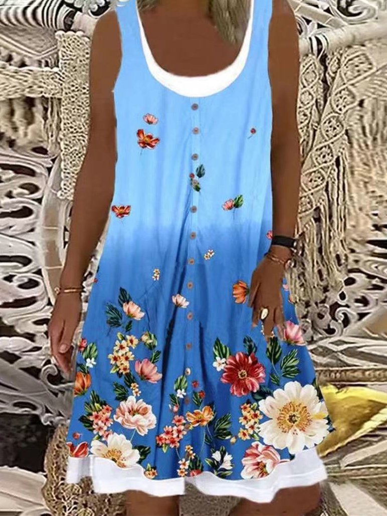 Printed Sleeveless Round Neck Casual Dress - Mini Dresses - INS | Online Fashion Free Shipping Clothing, Dresses, Tops, Shoes - 17/06/2021 - 20-30 - color-gray