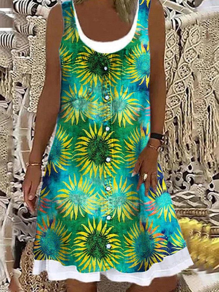 Printed Stitching Round Neck Sleeveless Dress - Mini Dresses - INS | Online Fashion Free Shipping Clothing, Dresses, Tops, Shoes - 19/06/2021 - 20-30 - color-black