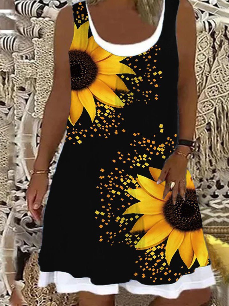 Printed Stitching Round Neck Sleeveless Dress - Mini Dresses - INS | Online Fashion Free Shipping Clothing, Dresses, Tops, Shoes - 19/06/2021 - 20-30 - color-black