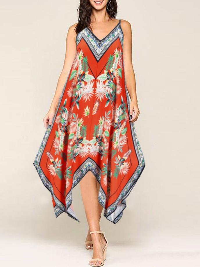 Retro Floral Print Suspender Loose Dress - Midi Dresses - INS | Online Fashion Free Shipping Clothing, Dresses, Tops, Shoes - 20-30 - 23/06/2021 - color-blue