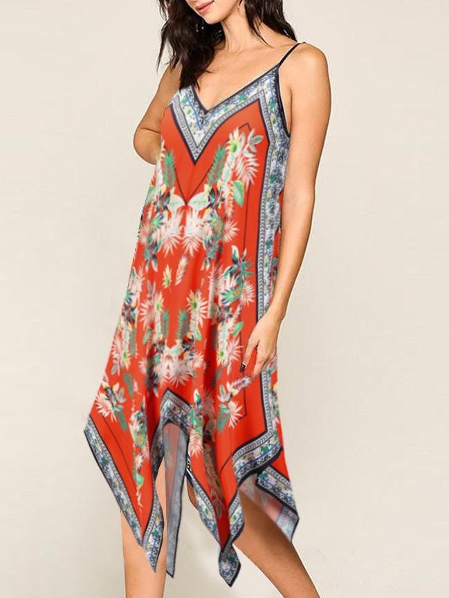 Retro Floral Print Suspender Loose Dress - Midi Dresses - INS | Online Fashion Free Shipping Clothing, Dresses, Tops, Shoes - 20-30 - 23/06/2021 - color-blue