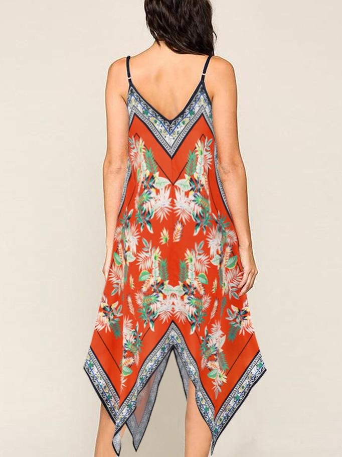 Retro Floral Print Suspender Loose Dress - Midi Dresses - INS | Online Fashion Free Shipping Clothing, Dresses, Tops, Shoes - 20-30 - 23/06/2021 - color-blue