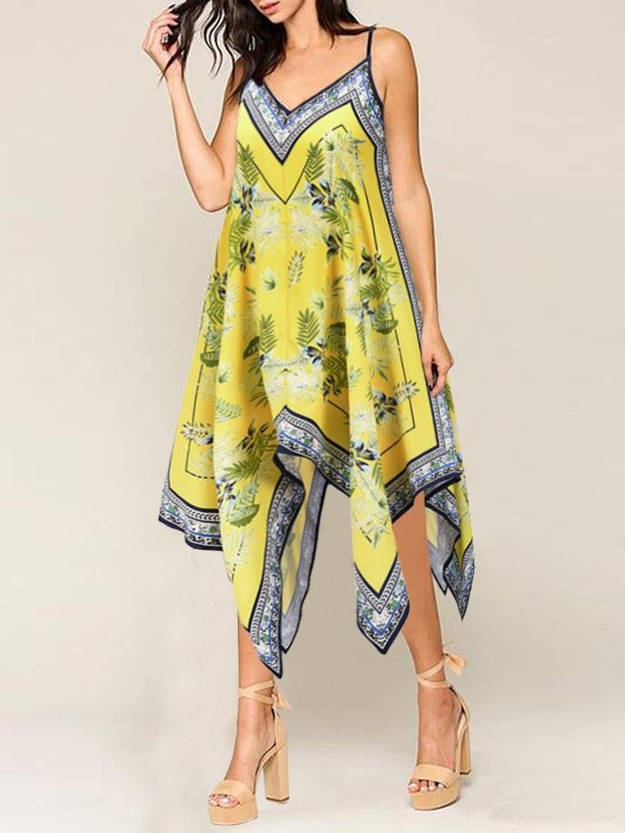 Retro Floral Print Suspender Loose Dress - Midi Dresses - INS | Online Fashion Free Shipping Clothing, Dresses, Tops, Shoes - 20-30 - 23/06/2021 - color-blue