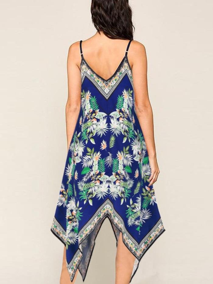 Retro Floral Print Suspender Loose Dress - Midi Dresses - INS | Online Fashion Free Shipping Clothing, Dresses, Tops, Shoes - 20-30 - 23/06/2021 - color-blue