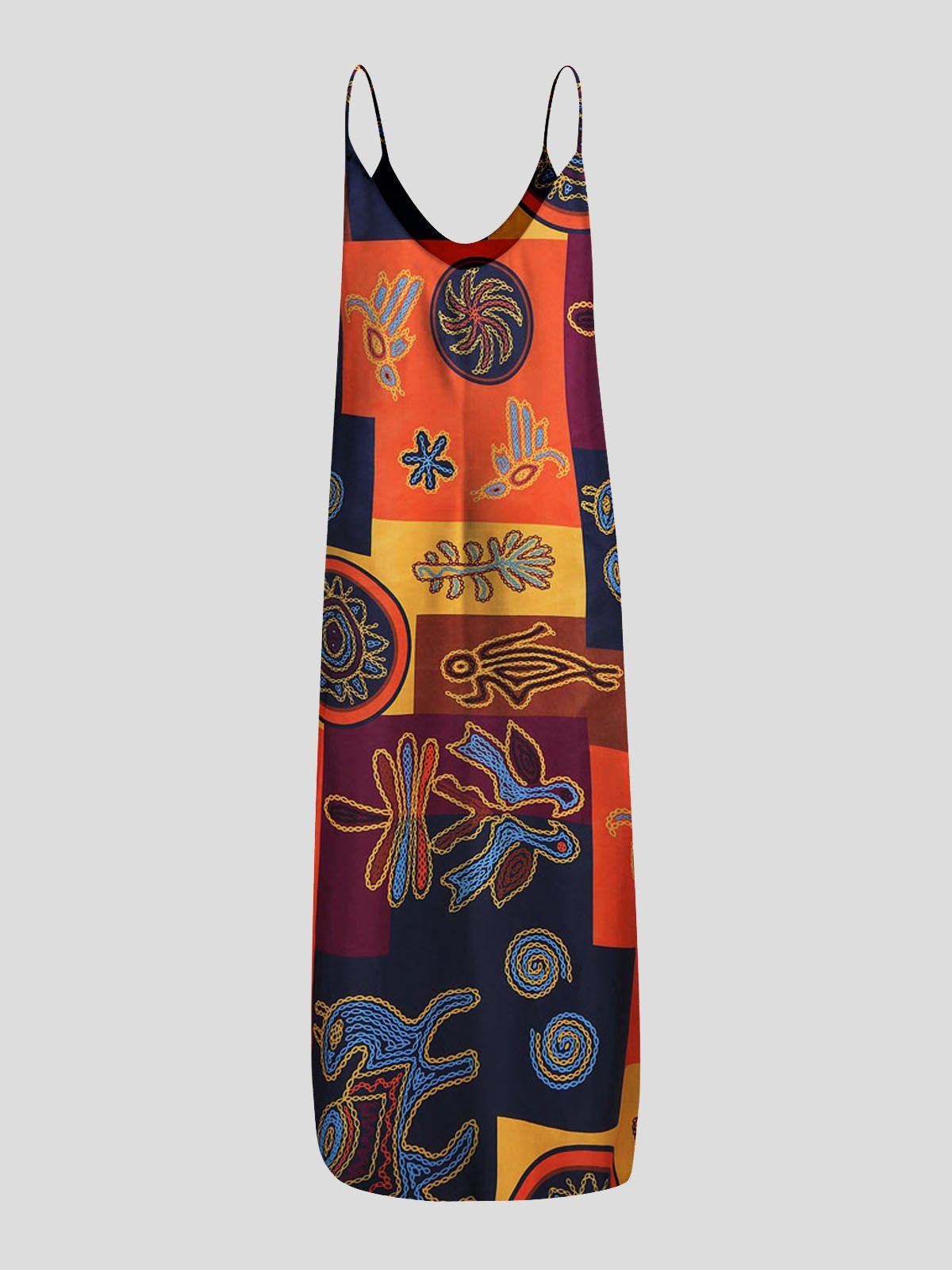 Retro Print Sleeveless U-neck Suspender Dress - Maxi Dresses - INS | Online Fashion Free Shipping Clothing, Dresses, Tops, Shoes - 05/07/2021 - 20-30 - color-red