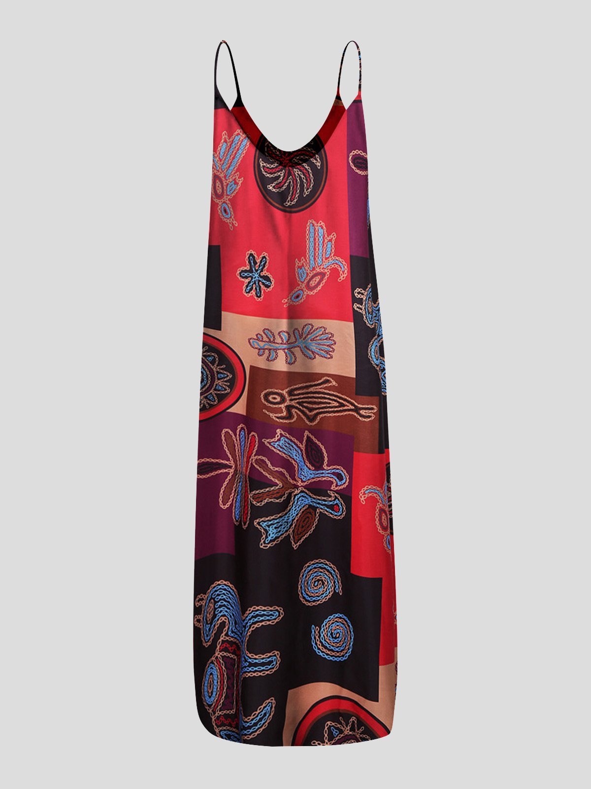 Retro Print Sleeveless U-neck Suspender Dress - Maxi Dresses - INS | Online Fashion Free Shipping Clothing, Dresses, Tops, Shoes - 05/07/2021 - 20-30 - color-red