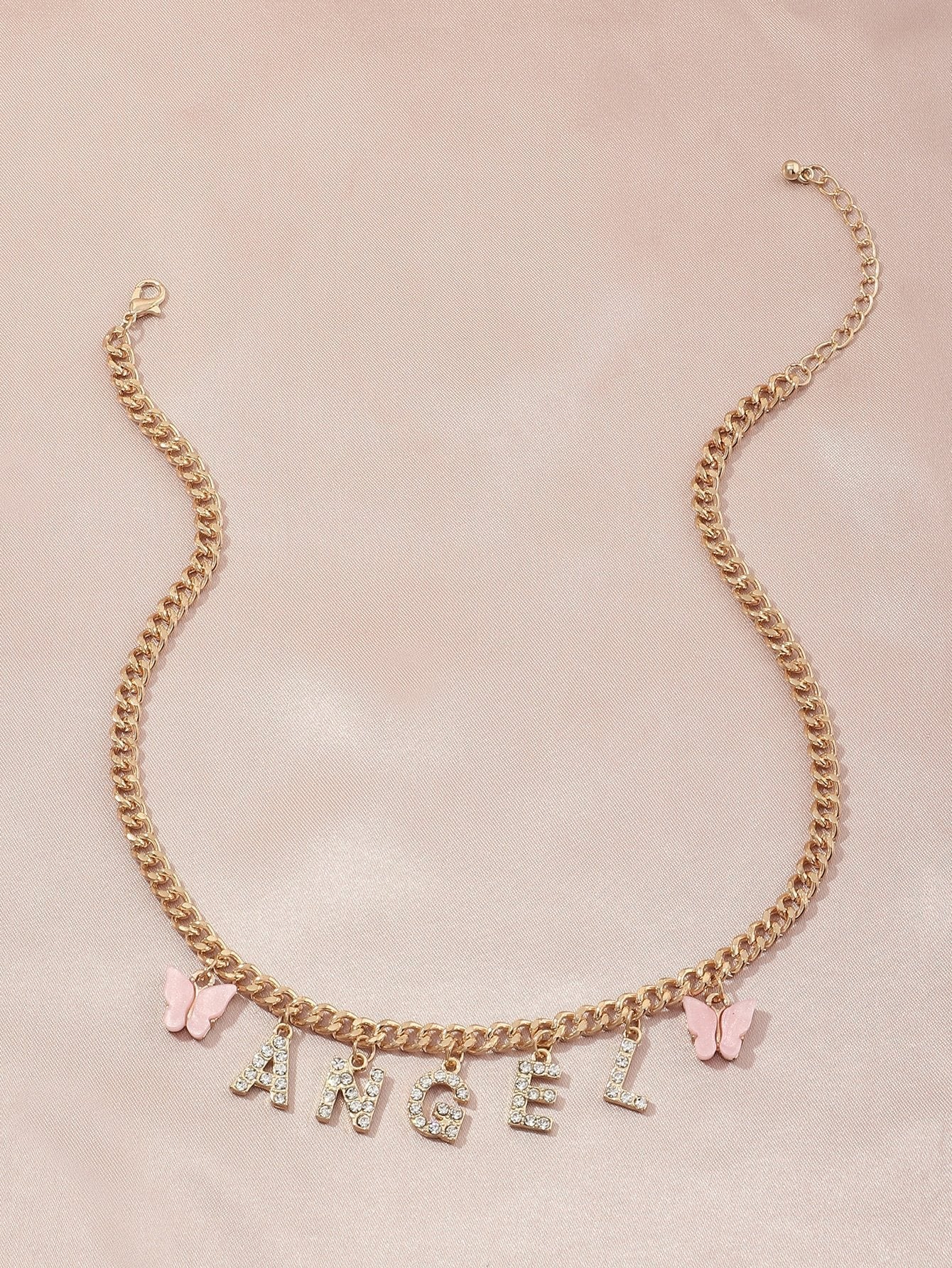 Rhinestone Letter Charm Necklace - INS | Online Fashion Free Shipping Clothing, Dresses, Tops, Shoes