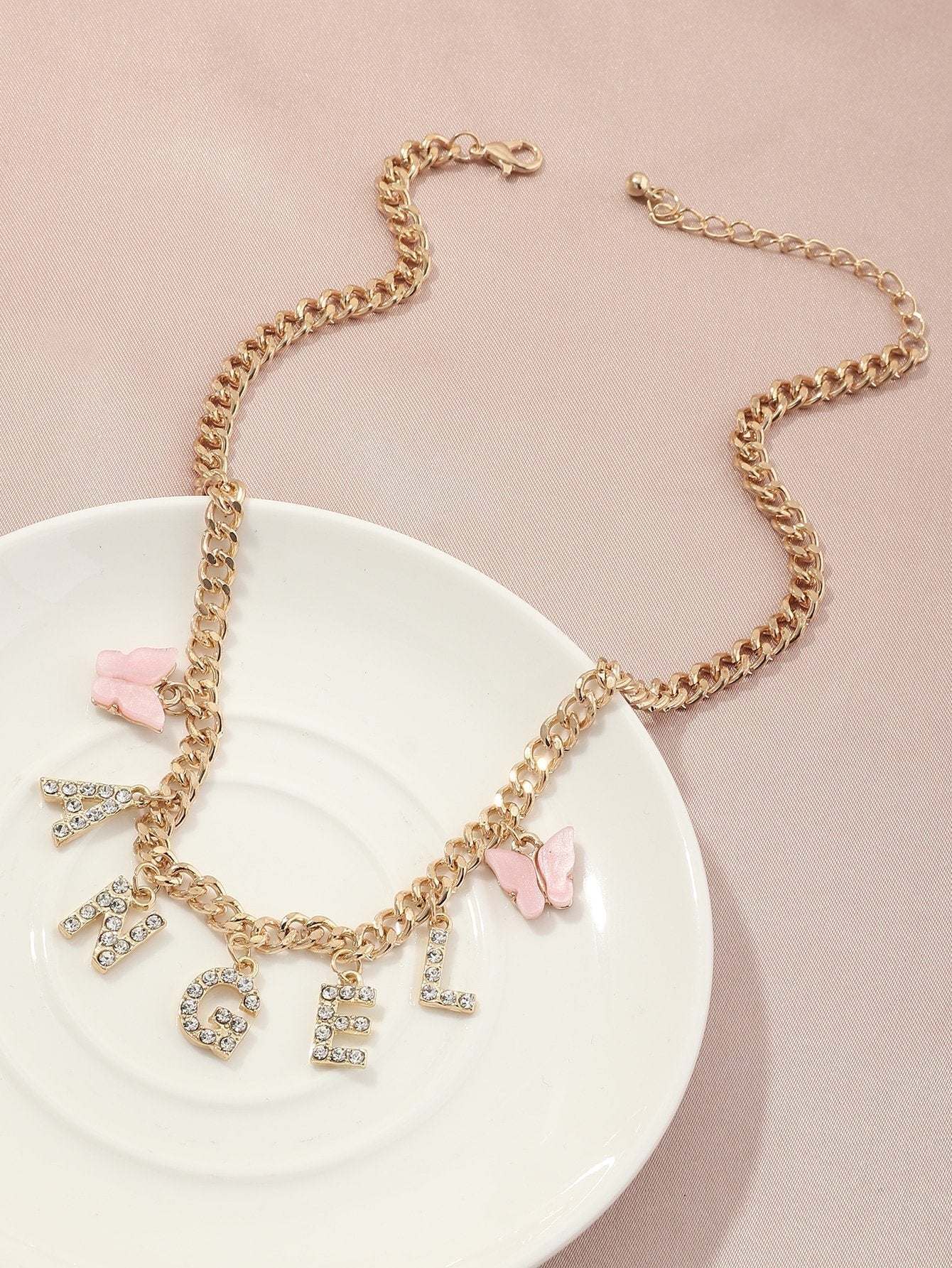 Rhinestone Letter Charm Necklace - INS | Online Fashion Free Shipping Clothing, Dresses, Tops, Shoes