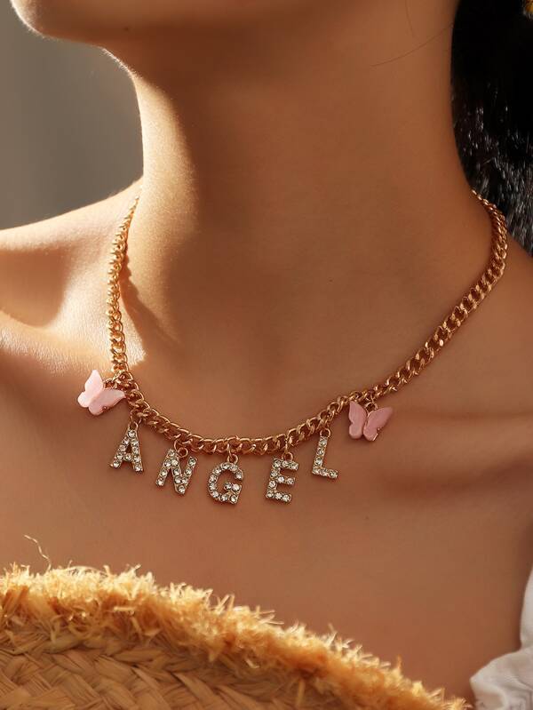 Rhinestone Letter Charm Necklace - INS | Online Fashion Free Shipping Clothing, Dresses, Tops, Shoes