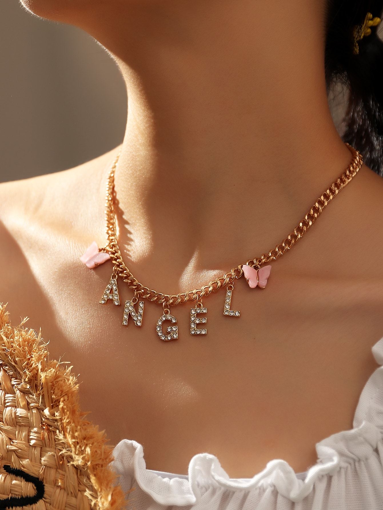 Rhinestone Letter Charm Necklace - INS | Online Fashion Free Shipping Clothing, Dresses, Tops, Shoes
