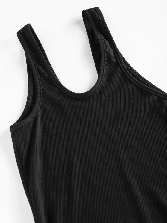Ribbed One Shoulder Cutout Bodycon Dress - Bodycon Dresses - INS | Online Fashion Free Shipping Clothing, Dresses, Tops, Shoes - 02/09/2021 - Black - Bodycon Dresses