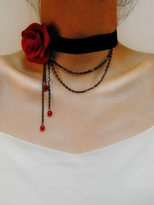 Rose & Chain Decor Choker - INS | Online Fashion Free Shipping Clothing, Dresses, Tops, Shoes