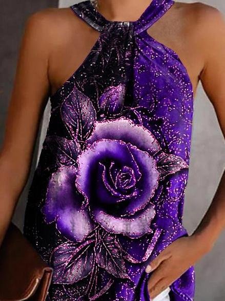 Rose Print Halterneck Strapless Tank Top - Tank Tops - INS | Online Fashion Free Shipping Clothing, Dresses, Tops, Shoes - 15/06/2021 - Color_Black - Color_Blue