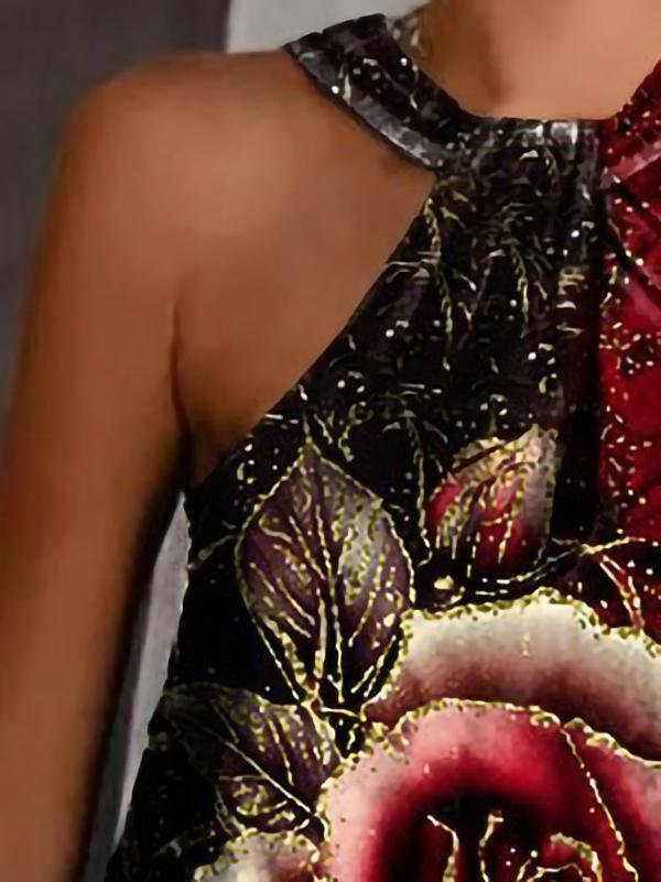 Rose Print Halterneck Strapless Tank Top - Tank Tops - INS | Online Fashion Free Shipping Clothing, Dresses, Tops, Shoes - 15/06/2021 - Color_Black - Color_Blue