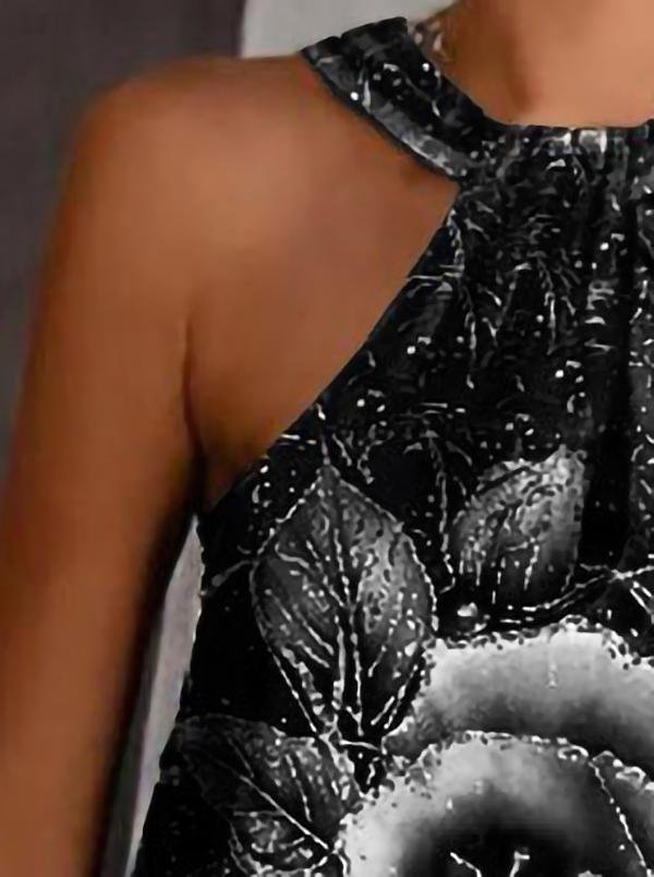 Rose Print Halterneck Strapless Tank Top - Tank Tops - INS | Online Fashion Free Shipping Clothing, Dresses, Tops, Shoes - 15/06/2021 - Color_Black - Color_Blue