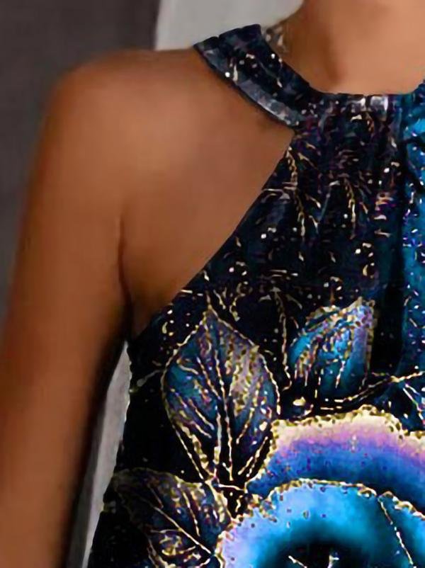 Rose Print Halterneck Strapless Tank Top - Tank Tops - INS | Online Fashion Free Shipping Clothing, Dresses, Tops, Shoes - 15/06/2021 - Color_Black - Color_Blue