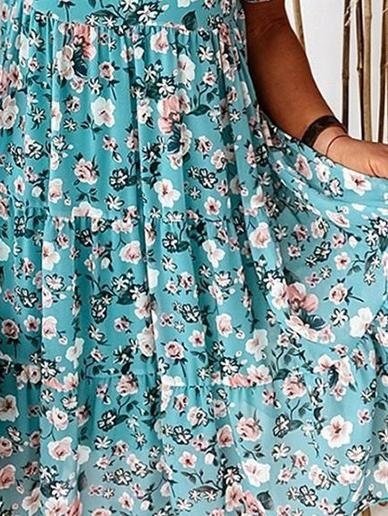Round Neck Floral Print Short Sleeve Loose Dress - Mini Dresses - INS | Online Fashion Free Shipping Clothing, Dresses, Tops, Shoes - 09/06/2021 - Category_Mini Dresses - Color_Apricot