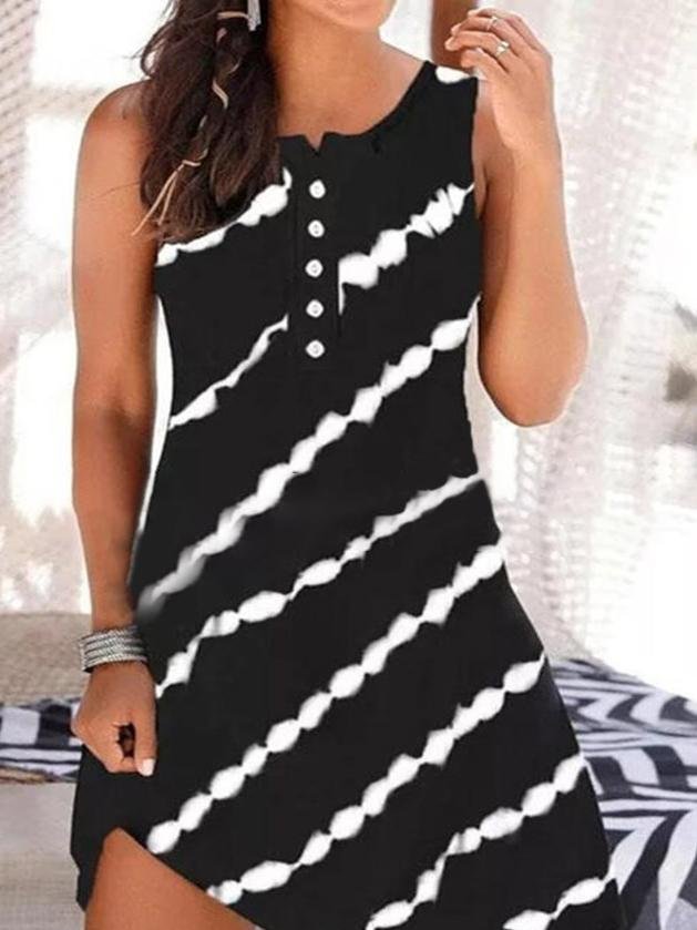 Round Neck Loose Striped Sleeveless Vest Dress - Mini Dresses - INS | Online Fashion Free Shipping Clothing, Dresses, Tops, Shoes - 19/06/2021 - 20-30 - color-black