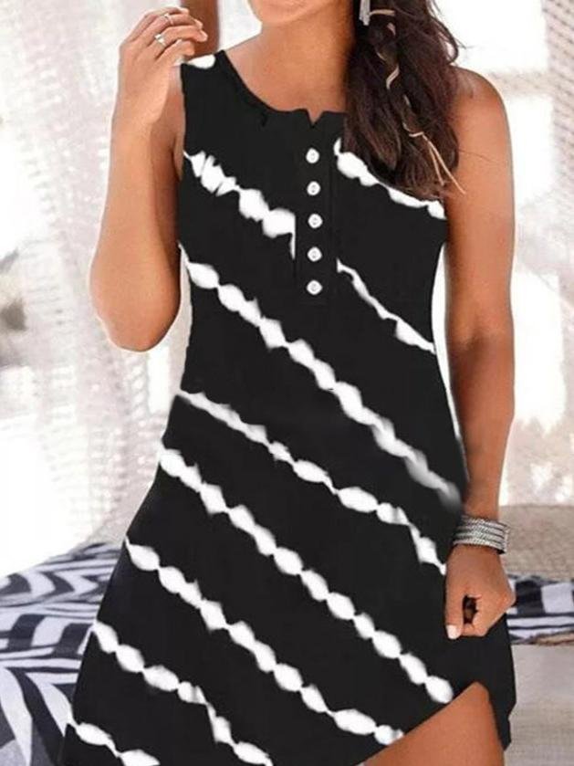 Round Neck Loose Striped Sleeveless Vest Dress - Mini Dresses - INS | Online Fashion Free Shipping Clothing, Dresses, Tops, Shoes - 19/06/2021 - 20-30 - color-black