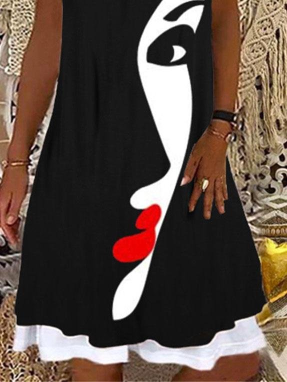 Round Neck Stitching Printed Loose Dress - Mini Dresses - INS | Online Fashion Free Shipping Clothing, Dresses, Tops, Shoes - 05/06/2021 - Color_Black - Color_Gray