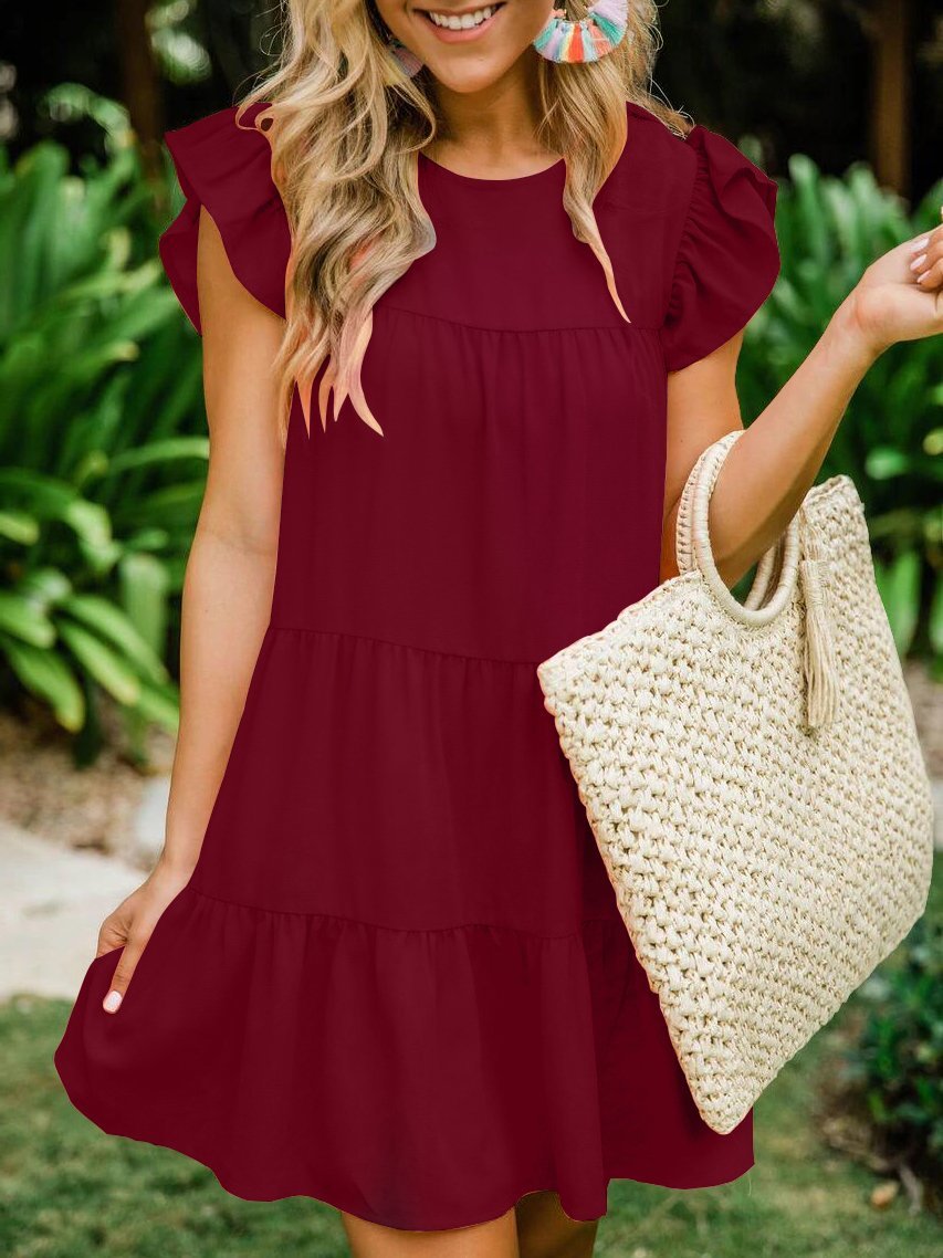Ruffled Sleeve Pleated Casual Dress - Mini Dresses - INS | Online Fashion Free Shipping Clothing, Dresses, Tops, Shoes - 09/07/2021 - 20-30 - color-black