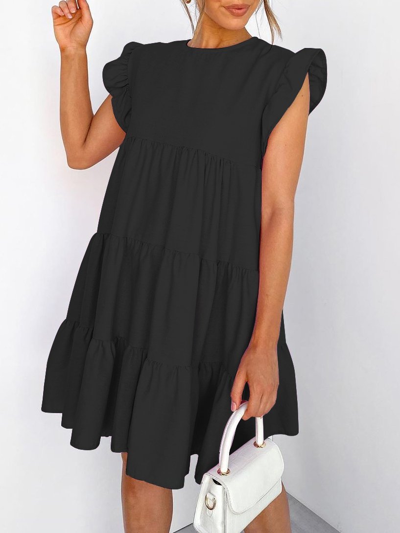 Ruffled Sleeve Pleated Casual Dress - Mini Dresses - INS | Online Fashion Free Shipping Clothing, Dresses, Tops, Shoes - 09/07/2021 - 20-30 - color-black