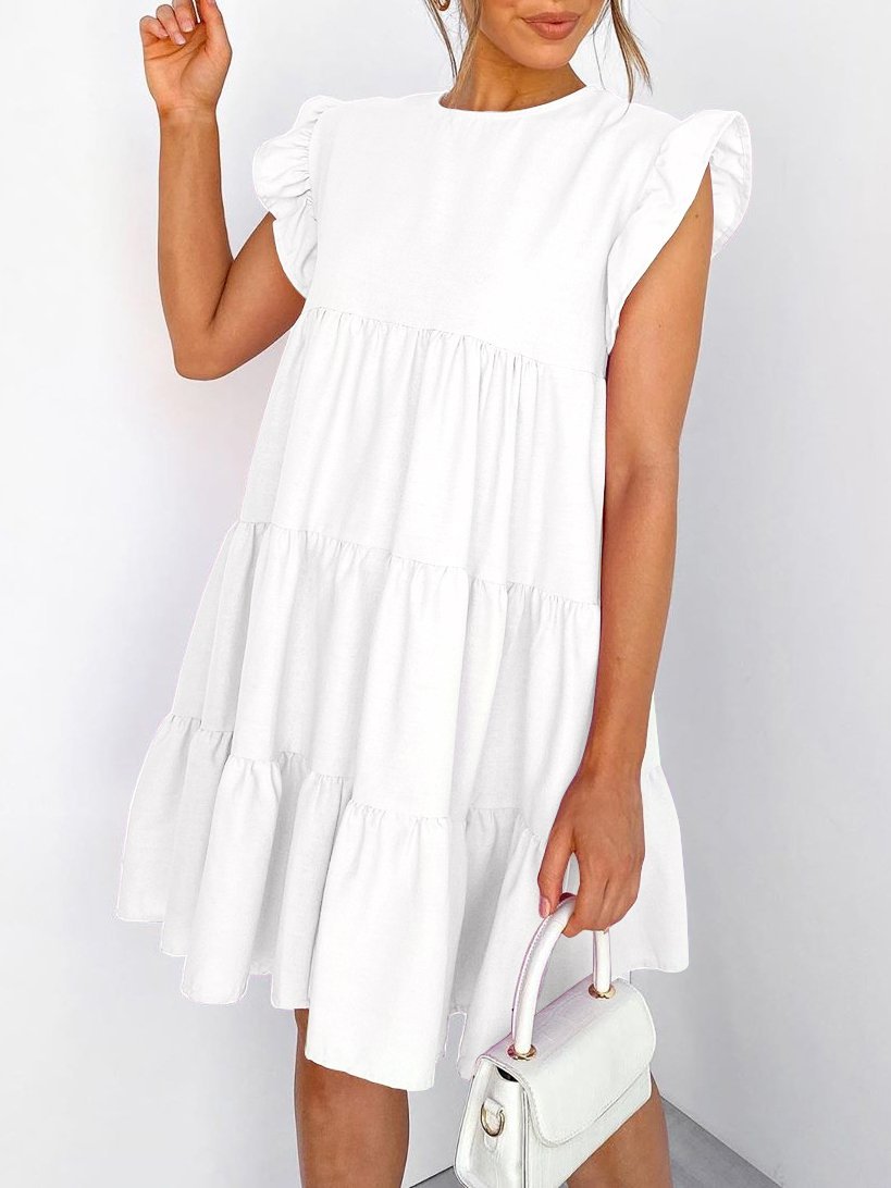 Ruffled Sleeve Pleated Casual Dress - Mini Dresses - INS | Online Fashion Free Shipping Clothing, Dresses, Tops, Shoes - 09/07/2021 - 20-30 - color-black