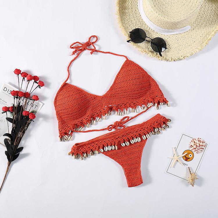 Sexy Shell Fringed Bikini - Bikinis - INS | Online Fashion Free Shipping Clothing, Dresses, Tops, Shoes - 18/03/2021 - Apricot - Beach